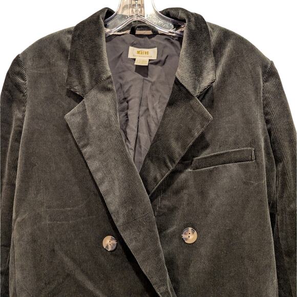Anthropologie Maeve Corduroy Dark Green Double-Breasted Blazer Size 6 - Picture 3 of 8